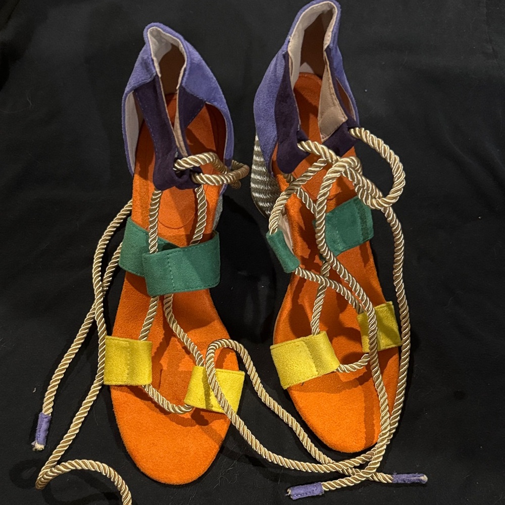 Colorblock Rope Lace-Up Sandals - Women
